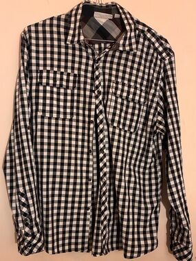 Men's Black & White Check Button-Down Shirt